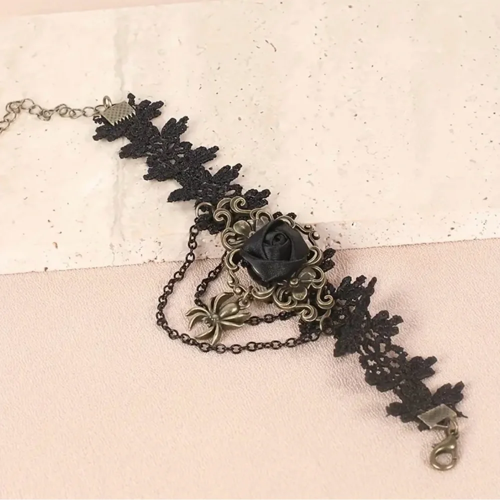 1pc‎ Retro Style Gothic Black Rose Lace Tassel Bracelet Spider Rose Bracelet